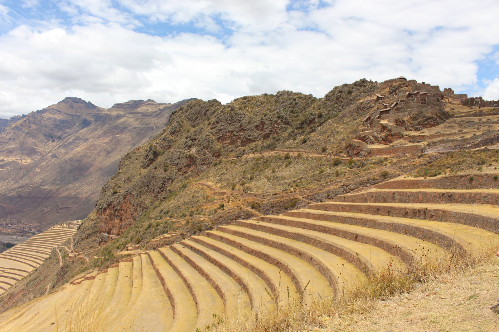 Curved agricultural terraces carved into a mountain landscape